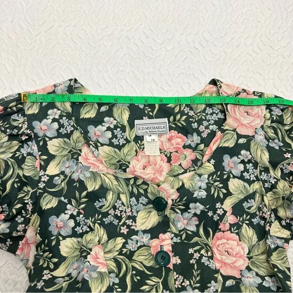 E.D. Michaels by Melanie Drucker Vintage Floral Midi Dress Green Pink 80s - Picture 8 of 9
